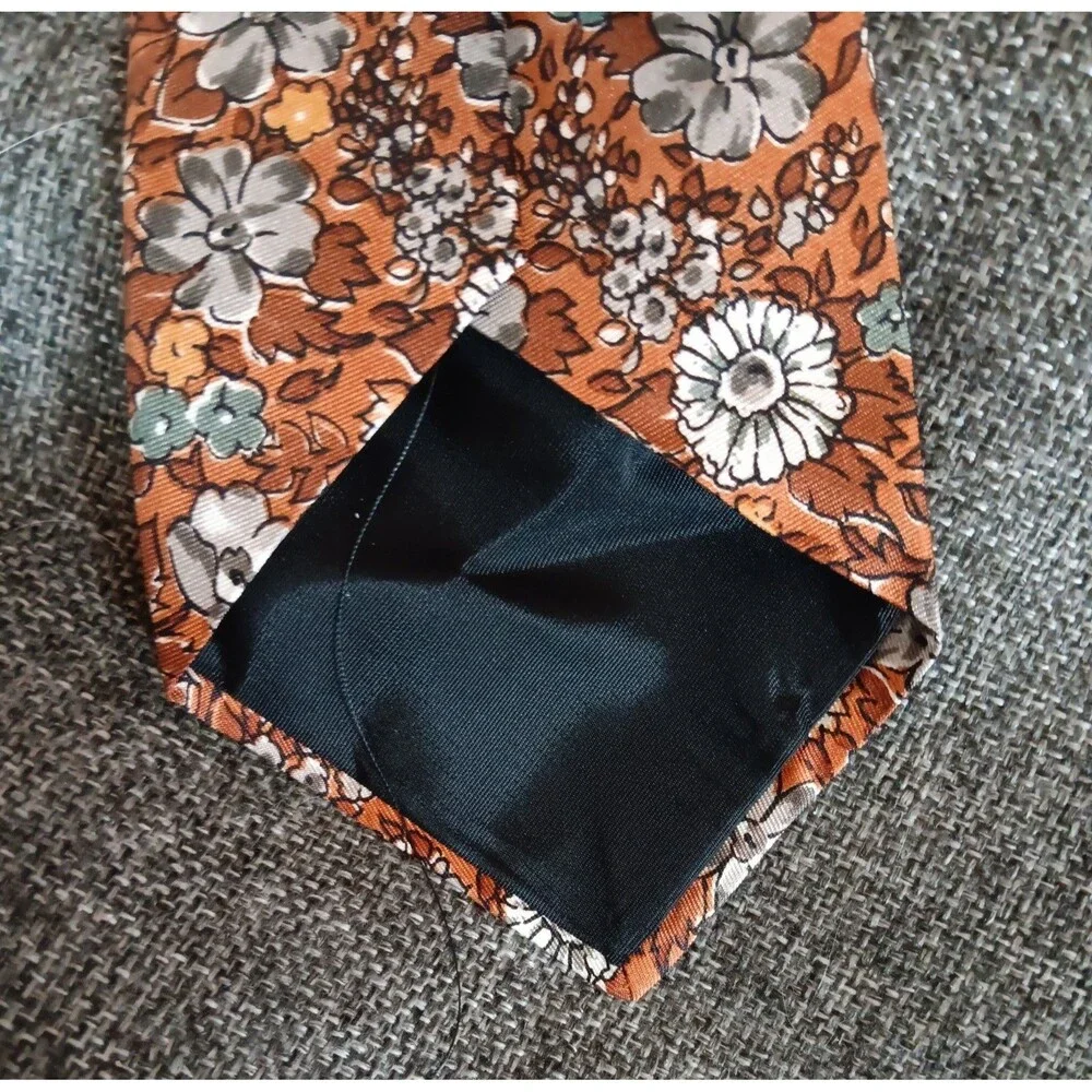 Tie 70s 80s 90s Y2K Mens Alessio Silk Brown Gray Floral 3.75 Wide 54 Long
